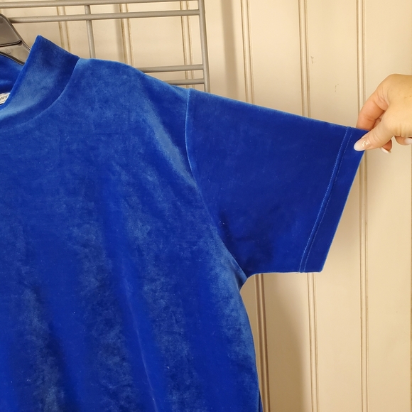 Vintage Velvet Velour Electric Blue Short Sleeve - Picture 3 of 5